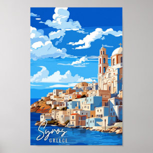 Syros Greece Vintage Reise Illustration Poster