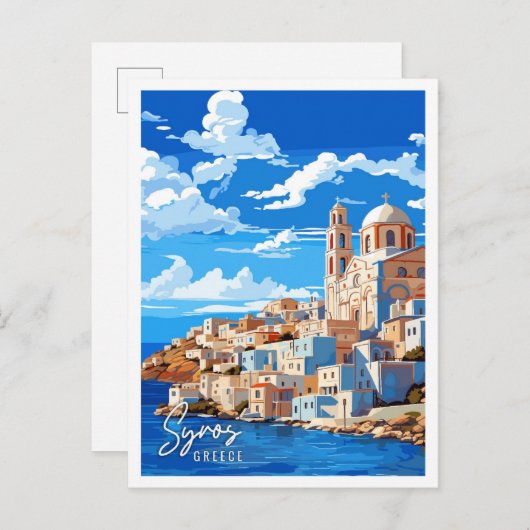 Syros Greece Vintage Reise Illustration Postkarte (Vorne/Hinten)