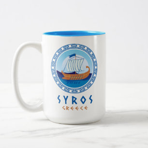 Syros, Griechenland, griechisches Schiffsdesign Zweifarbige Tasse