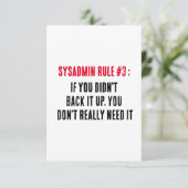 Sysadmin Regel 3 Wenn Sie es nicht unterstützt hab Dankeskarte (Stehend Vorderseite)