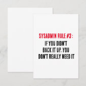 Sysadmin Regel 3 Wenn Sie es nicht unterstützt hab Dankeskarte (Vorne/Hinten)