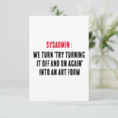 Sysadmin Wir schalten "versuchen Sie, es auszuscha Dankeskarte (Stehend Vorderseite)