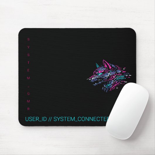 :: SYSTEM_GMR Cyber Wolf Neon Glitch Gamer Mousepad (Mit Mouse)