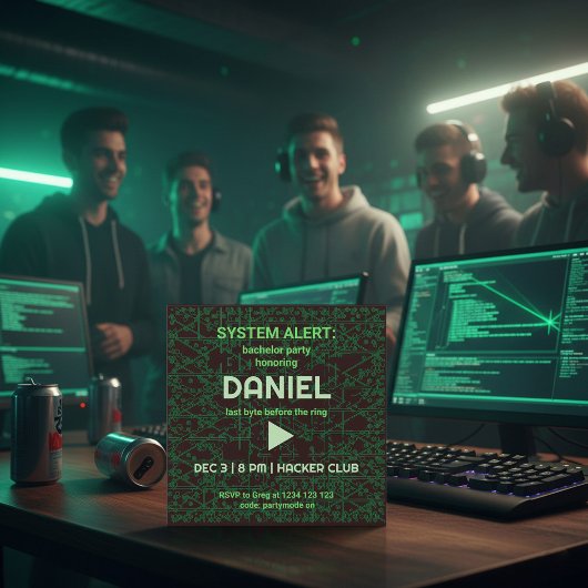 Systemalarm-Hacker-Junggesellenabschiedseinladung Einladung