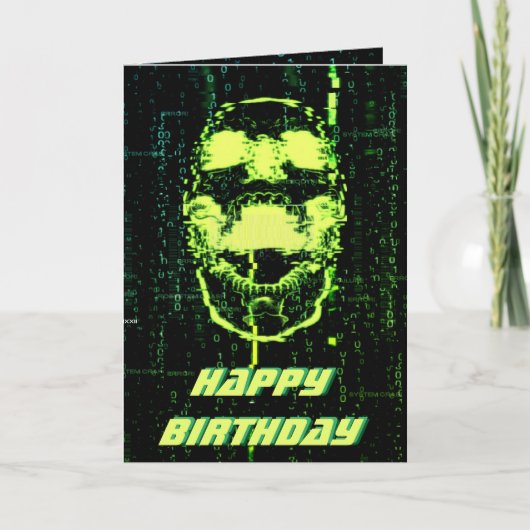 Systemfehler Cyberpunk Schreiender Schädel Grün Karte (Vorderseite)