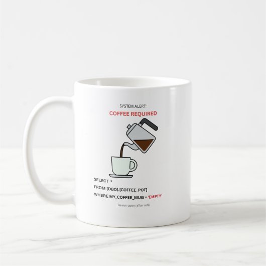Systemwarnung Kaffee erforderlich SQL Humor Tasse (Links)