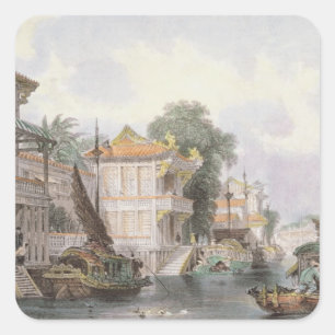 Szene am Horankanal bei Kanton, c.1850 (colo Quadratischer Aufkleber