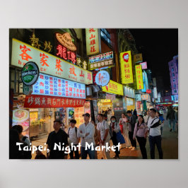 Szene auf einem Nachtmarkt in Taipei, Taiwan Poster