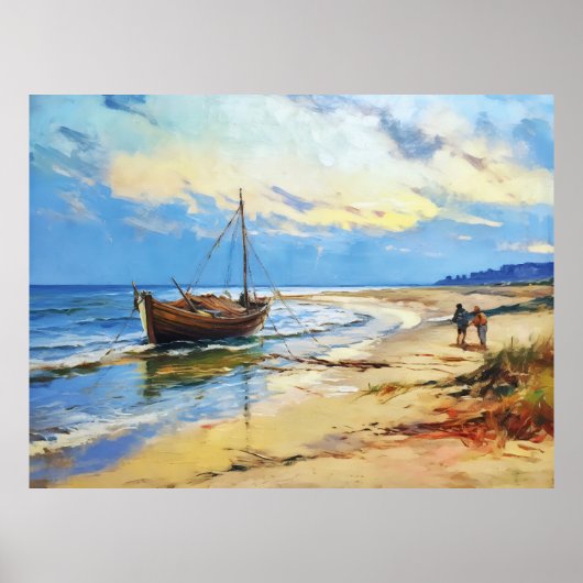 Szene der Fischer am Ostseestrand mit Fi Poster (Vorne)