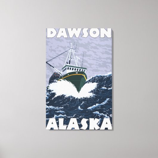 Szene der Fischerboote - Dawson, Alaska Leinwanddruck (Vorderseite)