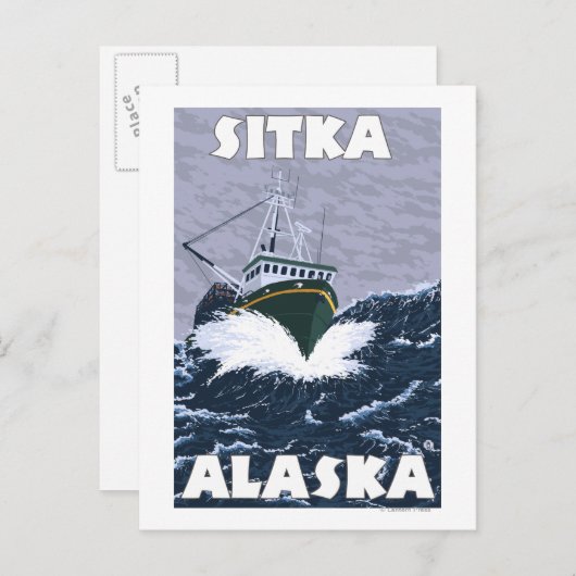 Szene der Fischerboote - Sitka, Alaska Postkarte (Vorne/Hinten)
