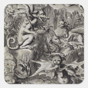 Szene der Hölle, Illustration dem Teil 3 Cha von Quadratischer Aufkleber