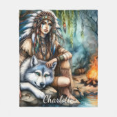 Szene der Ruhe: Ureinwohner und Wolf auf dem Wasse Fleecedecke (Vorderseite)