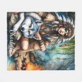 Szene der Ruhe: Ureinwohner und Wolf auf dem Wasse Fleecedecke (Vorderseite (Horizontal))