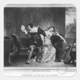 Szene des Schreibens des Cousins Quadratischer Aufkleber