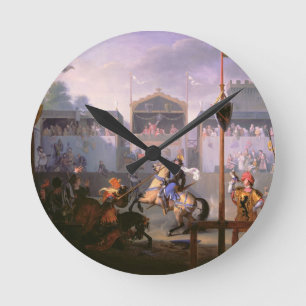 Szene eines Turniers im 14. Jahrhundert, 1 Runde Wanduhr