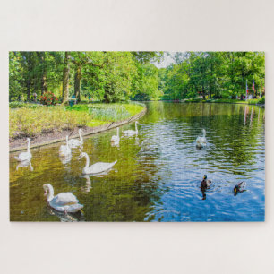 Szene mit Schwänen aus dem Keukenhof Park, Niederl Puzzle