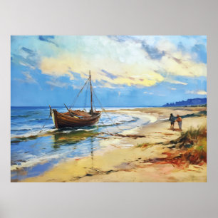 Szene von Fischern am Ostseestrand mit Fi Poster