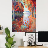 Szenenbild der Herbstflüsse im Pointillist-Stil Poster (Heimbüro)