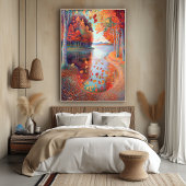 Szenenbild der Herbstflüsse im Pointillist-Stil Poster