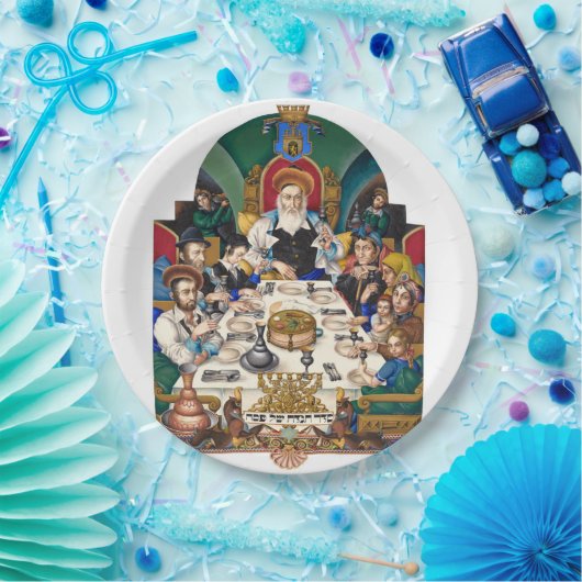 Szyk die Familie beim Seder Pappteller (Party)