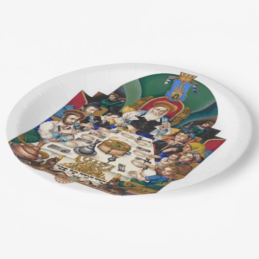 Szyk die Familie beim Seder Pappteller (Schrägansicht)