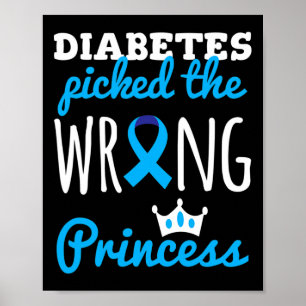 T1D Awarcess Girls Diabetic Blue Ribbon Poster