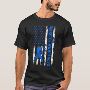 T1D Blue Ribbon USA Flag Typ 1 Diabetes Bewusstsei T-Shirt