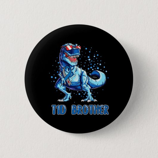 T1D Bruder Typ 1 Diabetes Ribbon T Rex Dinosaurier Button (Vorderseite)