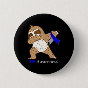 T1D Diabetes Awareness Ribbon Dabbing Sloth Warrio Button