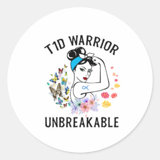 T1D Kriegerin Frau Typ 1 Diabetes Bewusstsein blau Runder Aufkleber