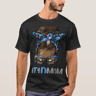 T1D Mutter schwarze Frau Afro zerzauste Haare Dutt T-Shirt