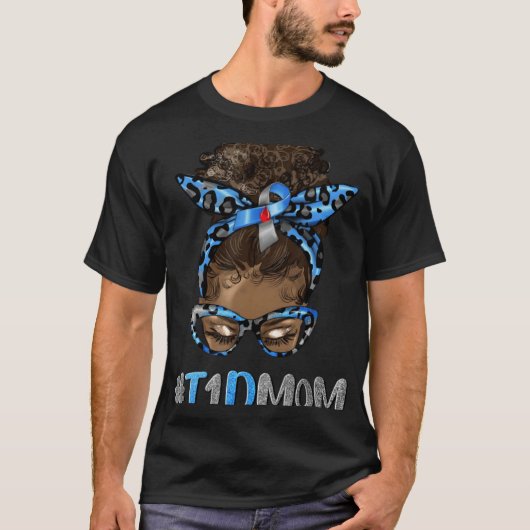 T1D Mutter schwarze Frau Afro zerzauste Haare Dutt T-Shirt (Vorderseite)