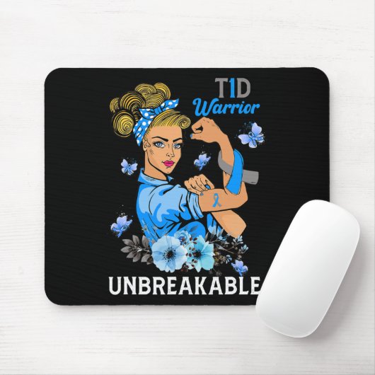 T1D Typ 1 Diabetes Warrior Awareness Unzerbrechlic Mousepad (Mit Mouse)