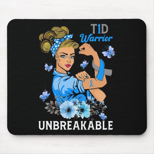 T1D Typ 1 Diabetes Warrior Awareness Unzerbrechlic Mousepad (Vorne)