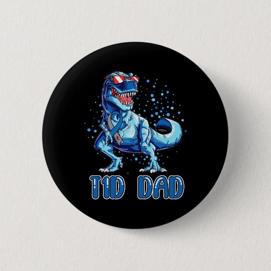 T1D Vater Typ 1 Diabetes Ribbon T Rex Dinosaurier  Button (Vorderseite)