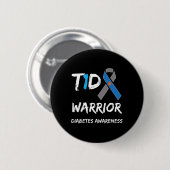 T1d Warrior Typ 1 Diabetes Awareness Blue Ribbon Button (Vorne & Hinten)