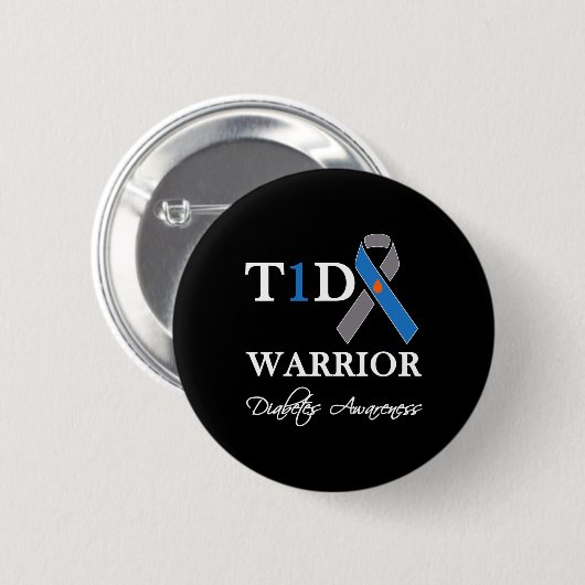 T1D Warrior Typ 1 Diabetes Awareness Blue Ribbon Button (Vorne & Hinten)
