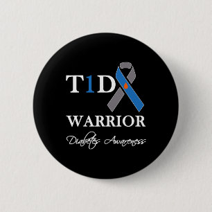 T1D Warrior Typ 1 Diabetes Awareness Blue Ribbon Button