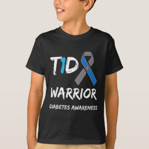 T1d Warrior Typ 1 Diabetes Awareness Blue Ribbon T-Shirt
