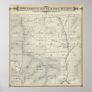 T20S R29E Tulare Landkreis Karte Poster