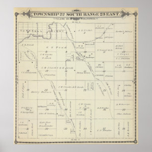 T22S R23E Tulare County Abschnitt-Karte Poster