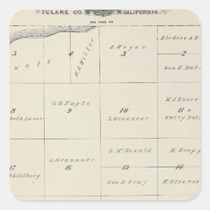 T23S R22E Tulare County Abschnitt-Karte Quadratischer Aufkleber