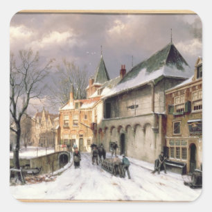T31117 eine Ansicht einer niederländischen Stadt Quadratischer Aufkleber