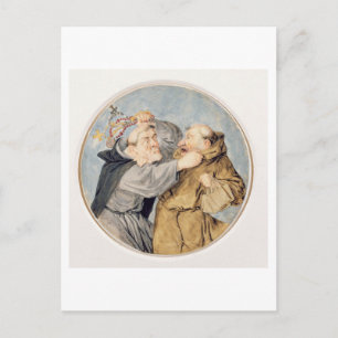 T31130 Two Monks Fighting, 1690 (w/c, Tinte, Kreid Postkarte