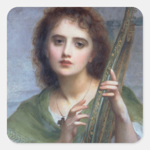 T31601 A Lady with Lyre (Tafel) Quadratischer Aufkleber