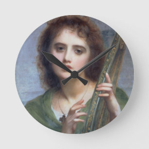 T31601 eine Dame mit Lyre (Platte) Runde Wanduhr