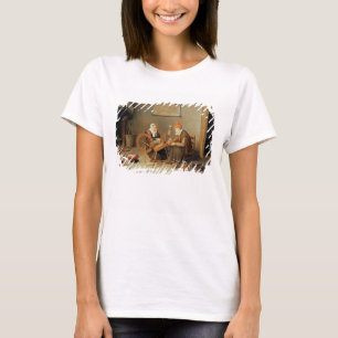 T31883 ein Innenraum mit einer alten Frau an einem T-Shirt