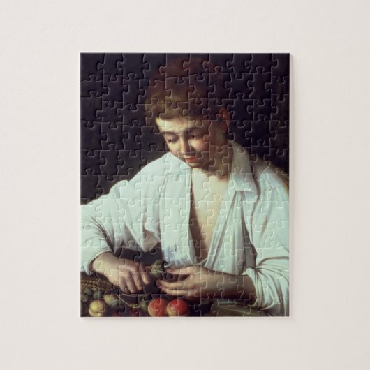 T31971 ein junger Junge, der Apple abzieht Puzzle (Vertikal)