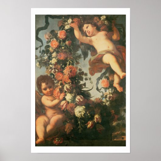 T32714 Zwei Putti, die eine Blume Garland unterstü Poster (Vorne)